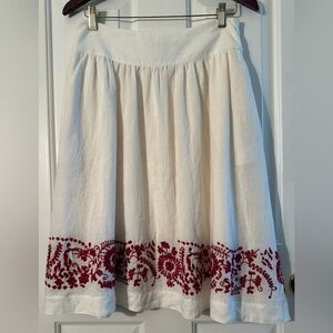 DKNY 4 Ivory 100% Linen Natural Fabric Capsule Skirt Embroidery Pockets Luxury